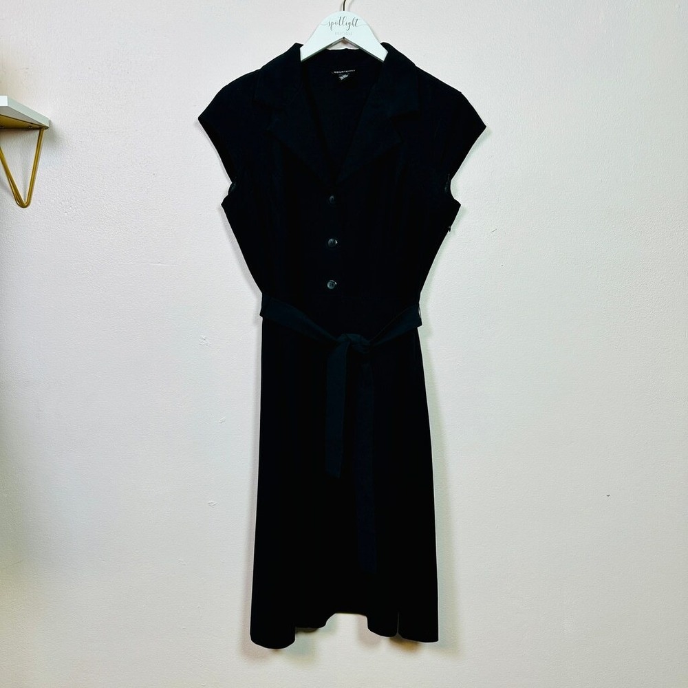COURTENAY Black Cap Sleeve Belted Shirt Dress Size‎ 14P